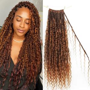 Pre-looped Light Auburn Crochet Dreadlocks with Human Hair Curls #30 Color Honey Blonde Crochet Boho Locs Hair 18 Inch 48 Strands (48 Locs)