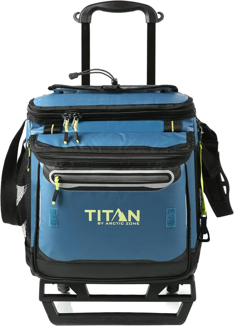 Titan by Arctic Zone Collapsible Wheeled Soft Sided Cooler with Detachable Rolling AT Cart, Insulated Bag with Leak Proof Lining, for Travel, Beach, Picnic, 60 Can Capacity