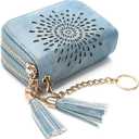APHISON RFID Credit Card Holder Zipper Card Case Keychain Small Wallet for Women 1942-2 BLUE