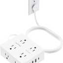 Surge Protector Power Strip, Olcorife Ultra Thin Flat Plug Extension Cord 5ft, 8 Outlets 4 USB Ports(1 USB C), Flat Wall Plug Outlet Extender, College Dorm Room Essentials, White