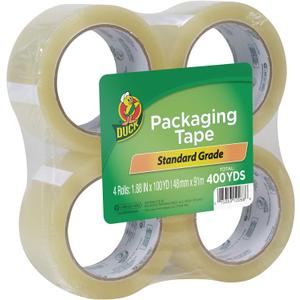 Duck Brand Standard Packaging Tape Refills - 4 Extra Long Rolls of Clear Packing Tape - Shipping, Mailing and Moving Supplies - 3" Core - 1.88 Inch x 100 Yards - Clear (240593)