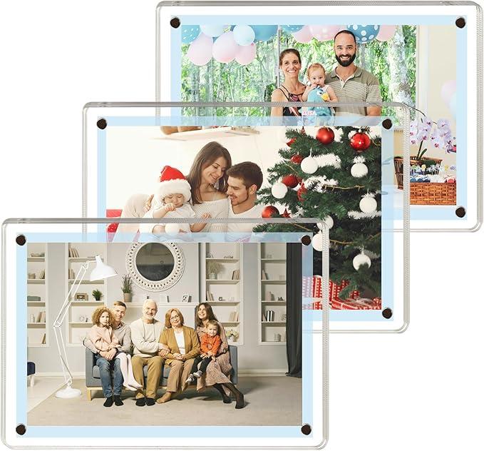 TNTIWQ 3 Pack acrylic fridge magnetic frame 5X7 Inch refrigerator photo magnet frames clear picture frames magnetic photos Display frame Double-Sided acrylic magnet frames(3pcs clear, 5x7 inch)