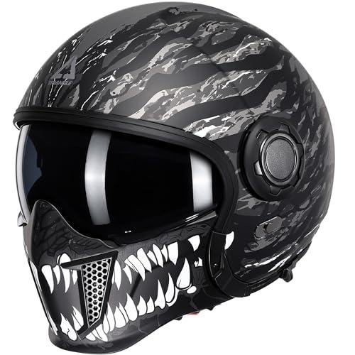 TRIANGLE Full Face Motorcycle Helmets,Off-Road Motocross Helmet for Men & Women,Dual Visor with Internal Tinted Sunshield,Open Face 3/4 Adult Racing Helmet DOT Approved(XL)