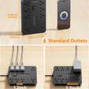 Surge Protector Power Strip - 8 Outlets(1850W/15A/14AWG) with 6 USB Ports（2 USB C, 10FT Flat Plug Extension Cord, Wall Mount Multi Plug Outlet Extender, ETL Listed for Home, Dorm Room, Black