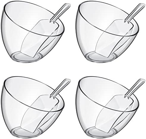 Hoolerry 8 Pcs Serving Bowls Kit Include Clear Plastic Bowls for Parties and Popcorn Measuring Scoops Acrylic Plastic Kitchen Angled Candy Scoops for Office Canister Salad Cooking (25 oz)