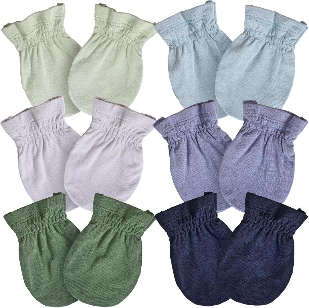 PurComfy SuperSoft Baby Mittens, Bamboo Viscose Infant Newborn Mittens for Girls Boys No Scratch Gloves 6 Pack (Rainbow Gem Blues)