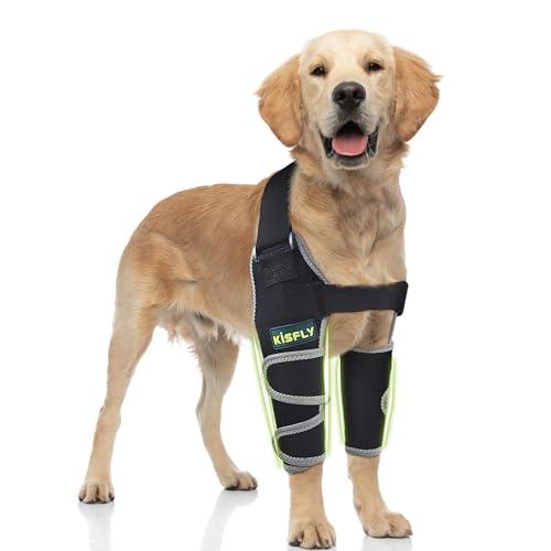 KISFLY Dog Elbow Brace for Front Legs, Supports Elbow and Shoulder Joints, Helps Reduce Hygroma, Calluses & Pressure Sores, Reflective Design, Both Legs, Size XS