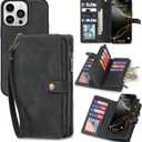 TwoHead Wallet Case Compatible with iPhone 16 Pro,Detachable Magnetic Phone Case,PU Leather All-Round Protective Case Wallet with Card Holder/Change Pocket,6.3 in,Black