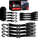 Jack Boss Ratchet Tie Down Straps Set,1500 lbs Break Strength, 1" x 15' Heavy Duty Ratchet Straps with 4X Soft Loops Padded Handles Coated S Hook, Fits for Moving Appliances Motorcycle ATV Truck,Black