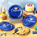 SiliFine 100 Pcs 2026 Graduation Cake Dessert Paper Plates Grad Decoration 7 Inch Small Disposable Plates Bulk Dinnerware for Congrats Grad Party Favors Supplies(Blue and Gold)