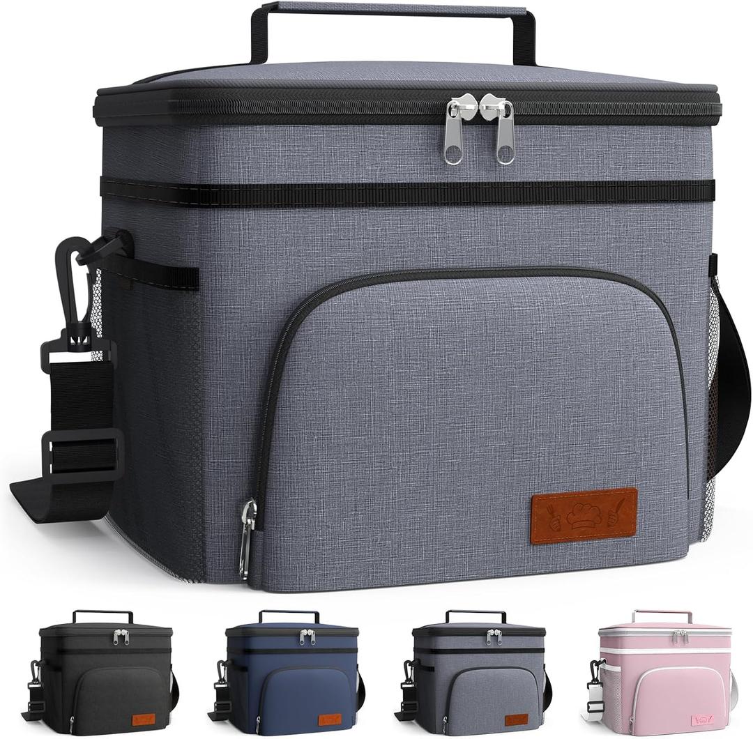HOTOR Insulated Lunch Box for Men & Women - Leak-Proof Cooler Lunch Bag with 4 Pockets, Adjustable Strap, Ideal for Work, Picnic, Travel - Medium, Light Grey,10.2"6.9"8.5"