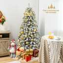 7.5 Feet Artificial Snow Flocked Hinged Christmas Tree with Metal Stand