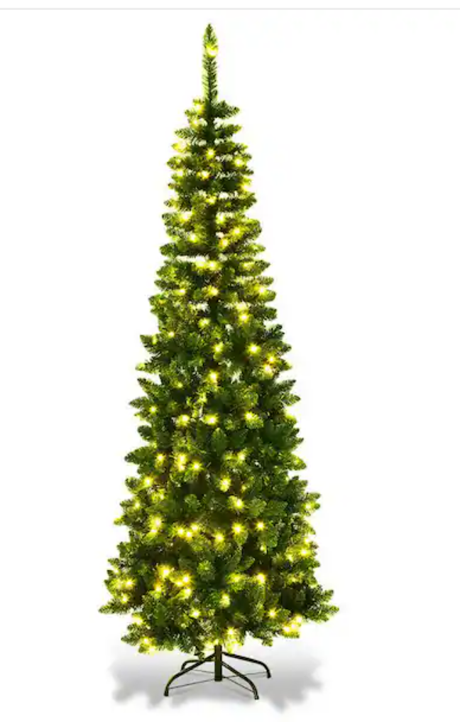 7.5 ft. Pre-Lit Hinged Artificial Pencil Christmas Tree with 350 Warm White Lights
