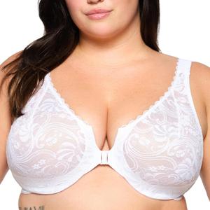 Glamorise Womens Wonderwire Lace Front-Closure Underwire #9245 (40DD, White)