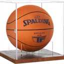 Fitense Basketball Display Case Acrylic Clear, UV Protected Basketball Stand Box Full Size with Solid Wood Base, Soccer Display for Autographed Standard NBA WNBA Ball Memorabilia Keepsake, Ideal Gift