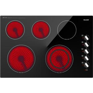30 Inch Electric Cooktop 7300W Built-in Electric Stove Top 5 Burners 11 Power Levels,Knob Control,Keep Warm Function,Child Safety Lock,Hot Surface Indicator
