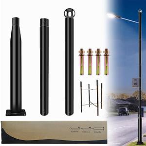 Street Light Pole 10 Ft Tall - Outdoor Adjustable Heavy Duty Metal Street Lamp Post for Outside Solar Street Lights with Mounting Rebar Cage Base for Backyard,Parking Lot,Walkway