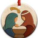 CHOANG Nativity Christmas Ornament 2025 - Holy Family Ceramic Ornament with Mary, Joseph and Jesus - Religious Church Decoration, Christian Manger Scene Keepsake