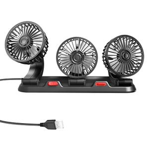 Portable 3-Head Car Cooling Fan - 2-Speed Adjustable, 360 Rotating USB Fan Powerful Airflow for Vehicles, RVs, and SUVs