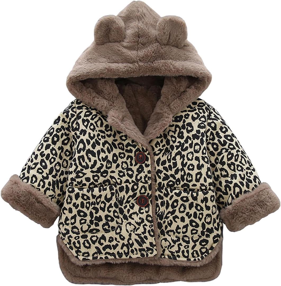 WEONEDREAM Toddler Baby Boys Girls Winter Fleece Jacket Unisex Little Kids Warm Hooded Outwear Coat 1-5T (2T, Leopard)