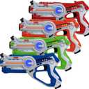 Kidzlane Laser Tag Guns Set of 4 for Kids and Adults - Infrared Laser Tag Set with 130 ft Range - 4 Team and Gun Modes - Indoor and Outdoor Toy Guns for Boys and Girls - Multiplayer Game for Ages 8+ (Multi Color - Battery)