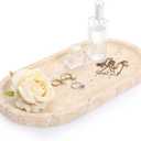 ELLDOO 12" Natural Beige Travertine Vanity Tray, Luxury Decorative Tray for Bathroom Dresser Nightstand, Vintage Oval Storage Dish for Perfume Jewelry Candles, Home Decor