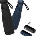 Travel Mini Umbrella Compact Small & Lightweight, UV Rain Protection, Pocket-Sized Folding Umbrellas with Quickdraw & Case for Men Women & Kids Backpack (NEW2-Pack Black&Navy)