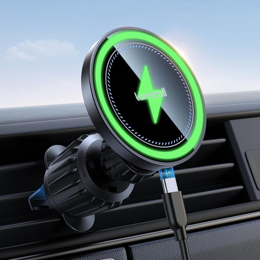 Lamicall for MagSafe Car Mount Charger - [2025 Ultra Magnet] 15W Wireless Car Phone Holder Charger - HandsFree Magnetic Phone Holders for Your Car Vent for iPhone 16 15 14 13 Pro Max Mag Safe Case (Black)
