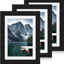 5x7 Black Picture Frames set of 3, Made of Wooden and Glass Photo frame - Displays Picture 4x6 with Mat or 5 x 7 without Mat, Desktop & Wall Collage Frame set