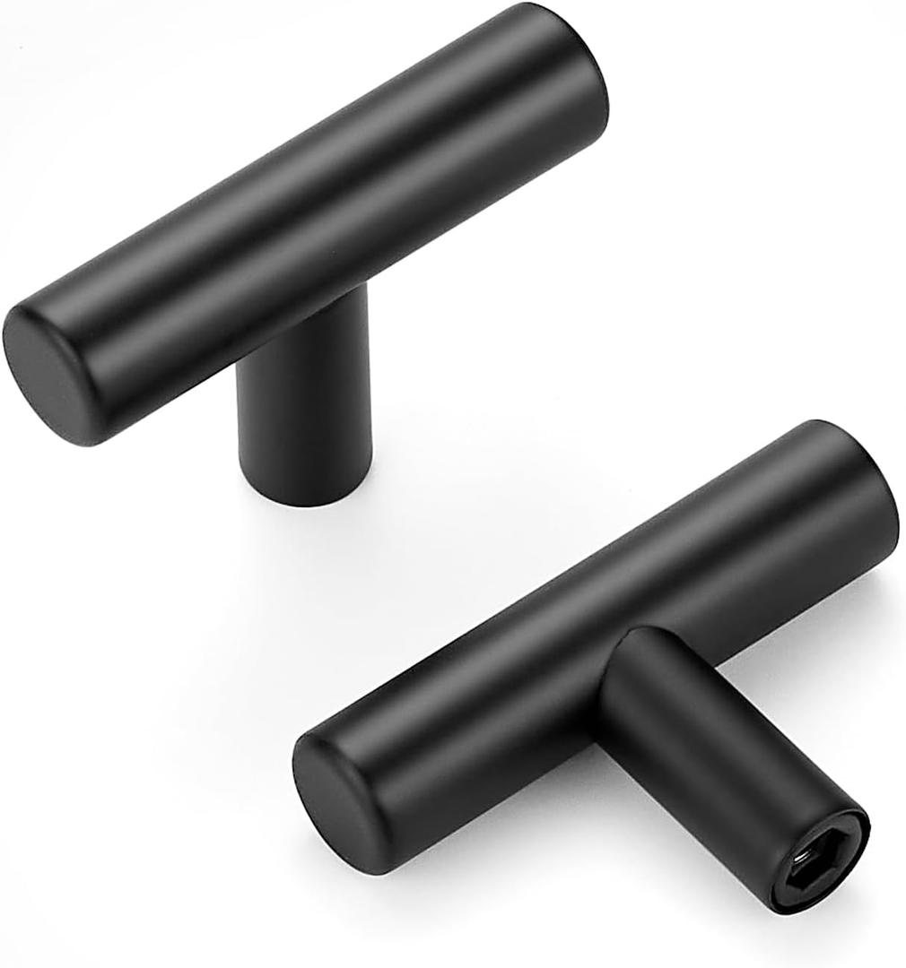 HOME EDIT 10 Pack Matte Black Cabinet Knobs 2 Inch - Black Drawer Knobs Single Hole Black T Bar Hardware Drawer Pulls for Kitchen Cabinets and Dressers