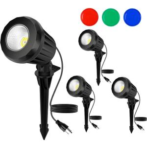 Holeva Spotlight Outdoor  120V Plug-in, 2700K Warm White LED Landscape Spot Lights with RGB 3 Lenses for Yard, Garden, Lawn&Tree Decor, IP67 Waterproof, Perfect for Holidays&Everyday (4 Pack, Black)