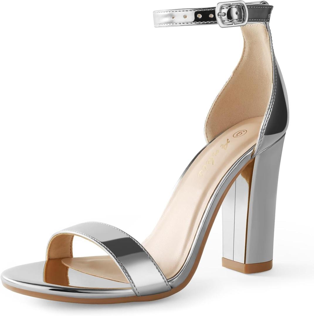 Ankis White Heels Wedding Shoes for Bride Women Chunky Heels Pearl High Heels Heeled Sandals 4 Inch, Silver US 6