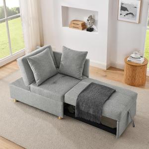 KEIKI 39" Convertible Linen Sleeper Sofa Recliner Chair with Wheels and Adjustable Cushion Backrest, Modern Style 3-Seater Pull-out Couch Bed with Arms, Easy Assembly, for Apartment, Living Room, Grey