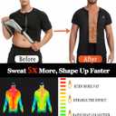 NINGMI Sauna Shirt for Men Hot Sweat Suit Zipper Short Sleeve T-Shirt Body Shaper Workout Sports Exercise Fitness Trainer Gym (XXL)