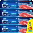 Gallon Freezer Bags, Double Zipper Seal - 200 Count, (4 Packs of 50) Thick Plastic Storage Bags - Reusable Gallon Storage Bags for Food Storage, Meat, Vegetables, Fruit - Microwave-Safe, BPA Free