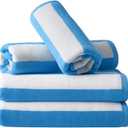 Striped Cabana Beach Towel Set of 4, 30 x 60 in Yarn-Dyed 100% Ring-Spun Cotton Terry, Multi-Use Pool Bath Spa Towel, Aqua/White
