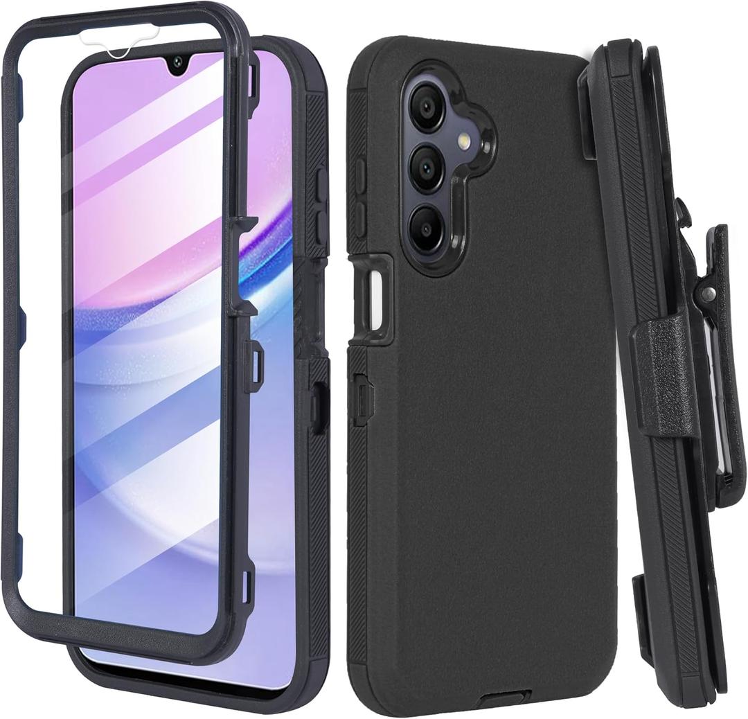Designed for Samsung Galaxy A16 5G Case with Built-in Screen Protector, Belt Clip Holster, Heavy Duty Shockproof Drop Protection Military Grade Cover with Kickstand (Black)