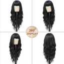 MINSEEYOO Black Wig with Bangs for Women Long Black Wavy Wigs 26 Inch Natural Black Wigs Natural Looking Heat Resistant Synthetic Wig for Daily Party Use