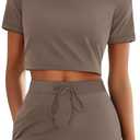 Neer Women's 2 Piece Skort Sets 95% Cotton Cropped Short Skirt Sets Round Neck Loose T Shirts Athletic Summer Casual Outfits M