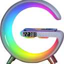 BKDRL Bluetooth Speaker Lamp with Wireless Charger, RGB Night Light, Alarm Clock, App Control  White