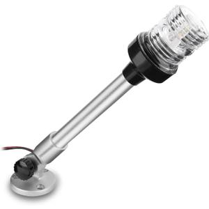 12 inch 3 Nautical Mile Navigation Anchor Lights All Round 360 White LED With Aluminum Base and Tube, Extra LED Bulb Included, 12-24V