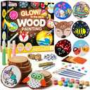 Klever Kits Wooden Painting Craft Kit-Glow in The Dark- Arts and Crafts for Kids Ages 6-12 Wood Slices with Art Activitiy Supplies, Wood Crafts for Boys Girls Party Gift Easter Painting