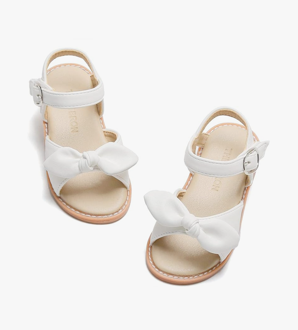 THEE BRON Toddler Girls Wedding Princess Sandals - Comfortable Sparkly Shoes for Festive Dress-Up White 8M/ 16.1 CM
