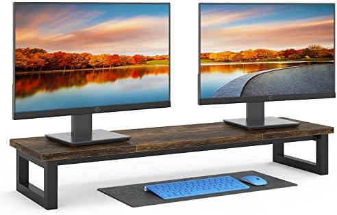YAOHUOO Dual Monitor Stand Riser, 39Inch Large Monitor Stands for 2 Monitors, Computer Monitor Stand, Wooden Desktop Oraganizer Shelf for Office Desk Computer,Laptop,TV