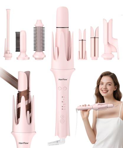 7 in 1 Automatic Curling Iron Interchangeable Barrels -0.5",1", 1.25", 1.5" Curling Wand, Hair Crimper & Straightening Brush,& Rotating Curler, 300M Negative Ions & Dual Voltage, Home & Travel