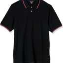 Amazon Essentials Men's Regular-Fit Cotton Pique Polo Shirt  (Large, Black Red White Thin Stripe)
