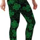 Women's St Patrick's Day Leggings Irish Green Shamrock Printed High Waisted Tights Trendy Workout Yoga Pants (Black, S)