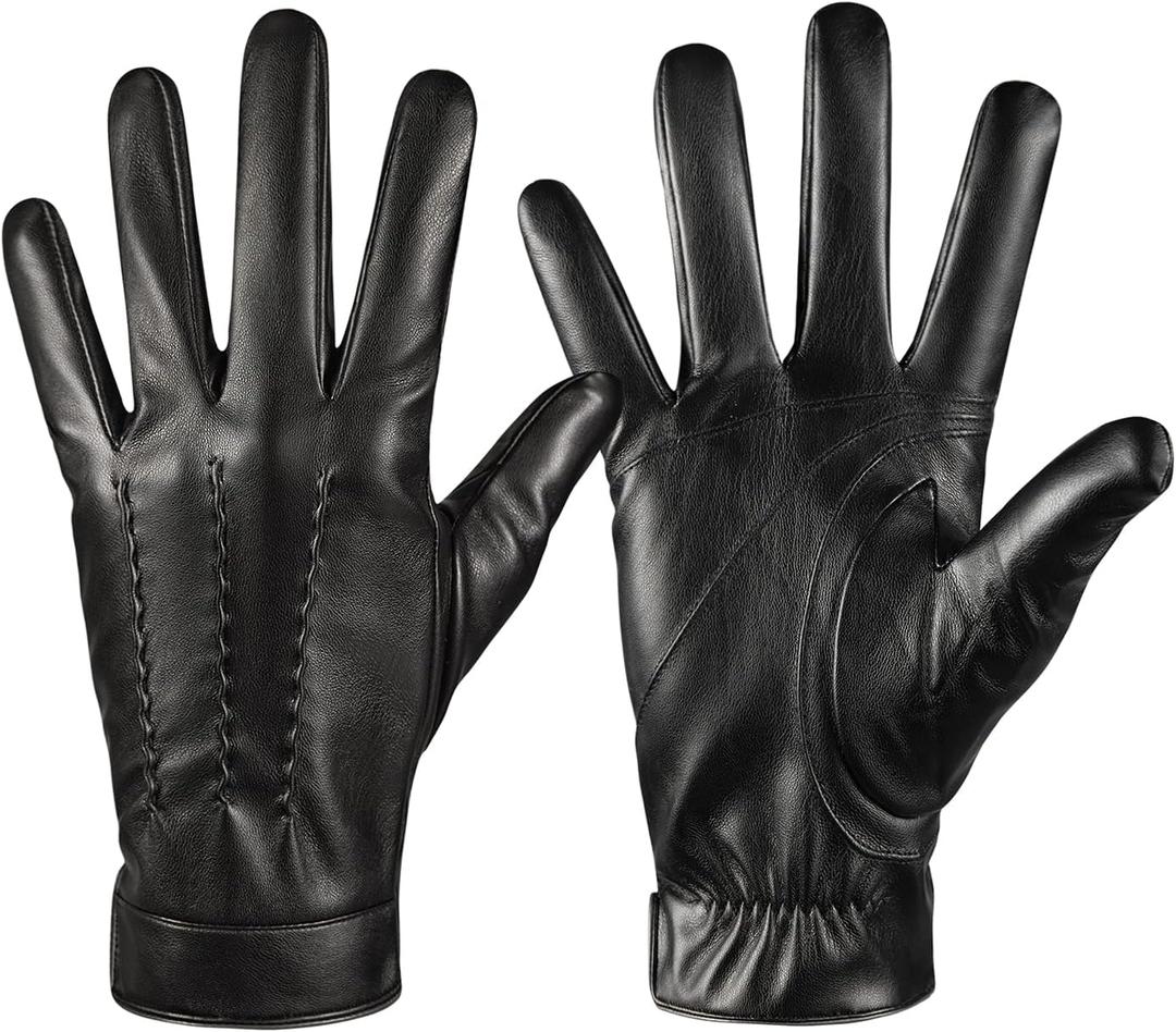 Winter Leather Gloves for Men,Touchscreen Snow Driving Gloves with Cashmere Lining for Motorcycle Driving Riding (Medium, Black)