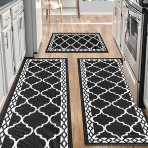 Kitchen Mats for Floor 3 Piece Set, Soft Comfort Kitchen Runner Rugs Non Skid Washable, Farmhouse Kitchen Mats for Floor Sets, Kitchen Area Rug Floor Mat for Bathroom Entryway Indoor Door (1'8" x 4'11", Blue)