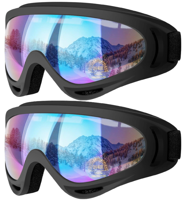 COOLOO Ski Goggles, 2 Pack Snow Goggles Snowboard Goggles for Men Women Kids - UV Protection Foam Anti-Scratch Dustproof